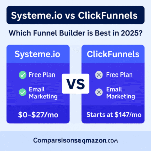 Systeme.io vs ClickFunnels visual comparison chart for 2025